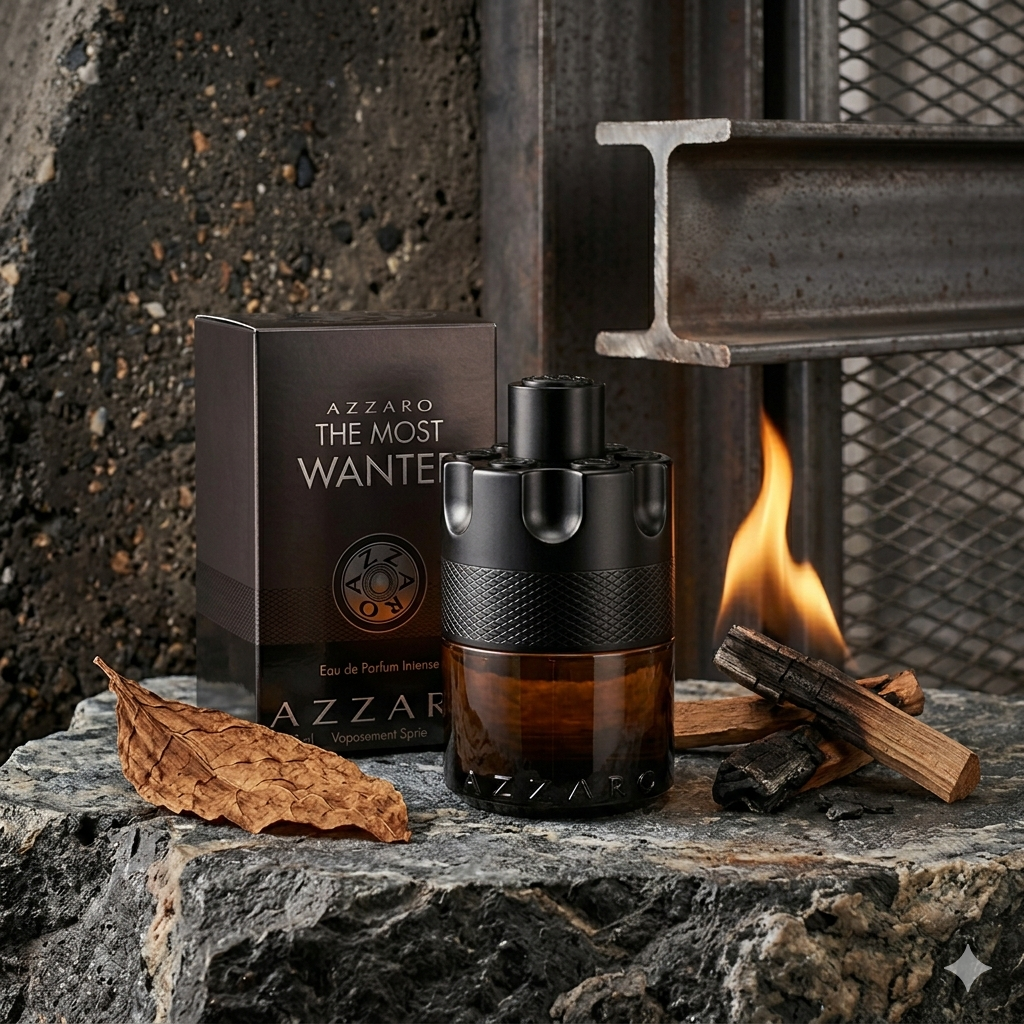 Azzaro The Most Wanted Intense EDP | Revolver-shaped bottle, rich tobacco-woody notes, bold masculine vibe
