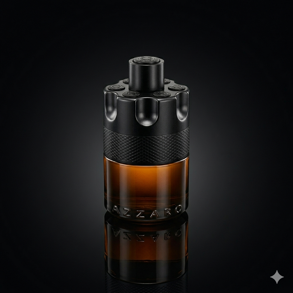 Azzaro The Most Wanted Intense EDP | Revolver-shaped bottle, rich tobacco-woody notes, bold masculine vibe