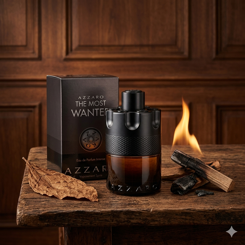 Azzaro The Most Wanted Intense EDP | Revolver-shaped bottle, rich tobacco-woody notes, bold masculine vibe
